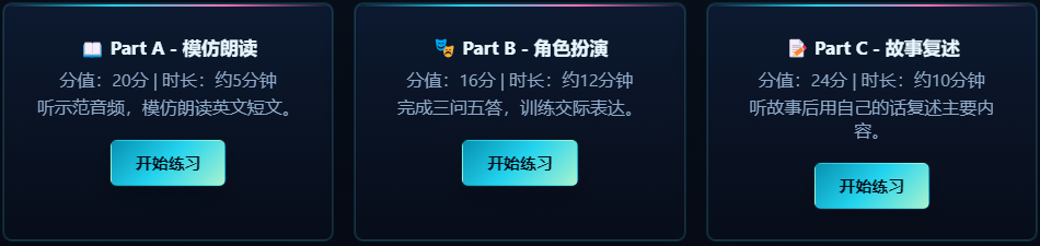 Part A、Part B、Part C 训练入口截图